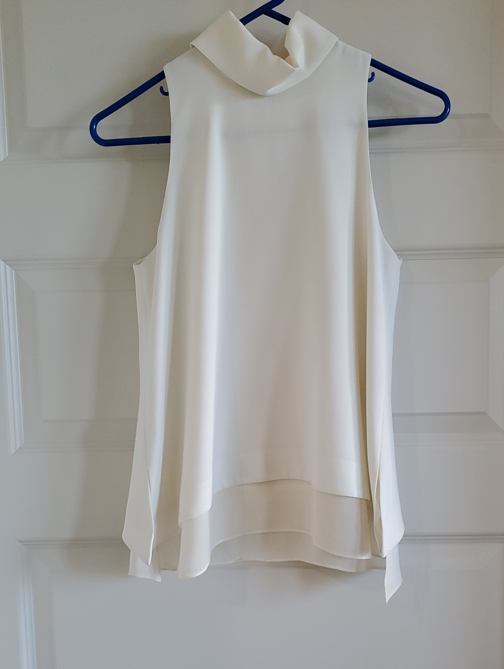 Sleeveless Ivory Mock-Neck Layered Chiffon Top